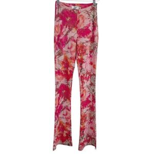 Tiger Mist Flare Pants Womens XS Pink Orange Floral Mesh High Rise Bell Bottom